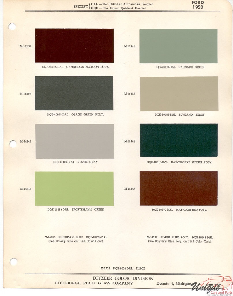 1950 Ford Paint Charts PPG